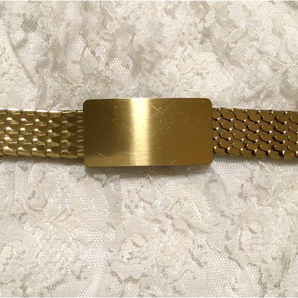 Vintage Art Deco Revival 80s Belt Gold Tone Metal Fish Scale Stretchy  26\